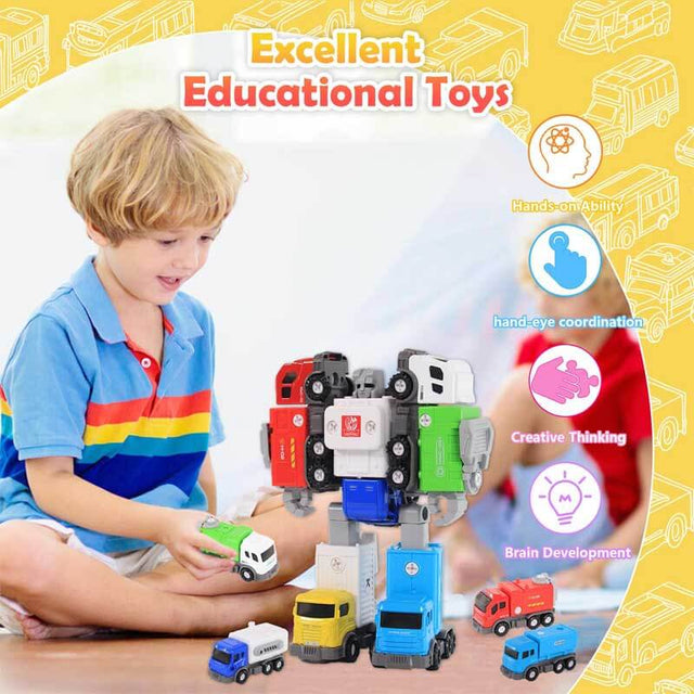 5 in 1 Transforming Robot Toys for 5-7 Kids Take Apart Toys Gift for 3+ Boys Girls Birthday Christmas 5 Vehicles Playset, Combined Robot | Shinymarch