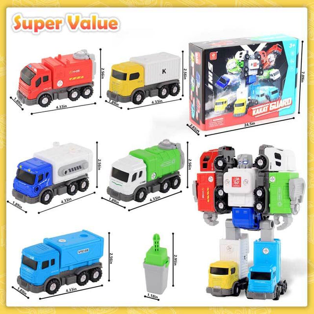5 in 1 Transforming Robot Toys for 5-7 Kids Take Apart Toys Gift for 3+ Boys Girls Birthday Christmas 5 Vehicles Playset, Combined Robot | Shinymarch