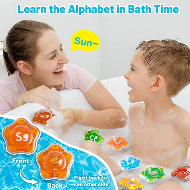 Alphabet Baby Bath Toys, 26 PCS Floating Starfish Bathtub Water Pool Toys with Storage Bag, Educational Toddler ABC Toys, Montessori Preschool Learning Toy for Kids Aged 1 2 3 4 | Shinymarch