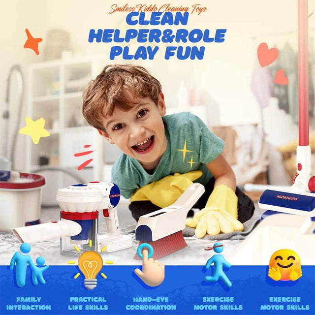 Kids Cleaning Toy Set, Shinymarch 12 PCS Kids Vacuum That Really Works, Broom and Mop Pretend Cleaning Set for Toddlers, Montessori Play Toy Gift for Boys and Girls Ages 3+ | Shinymarch