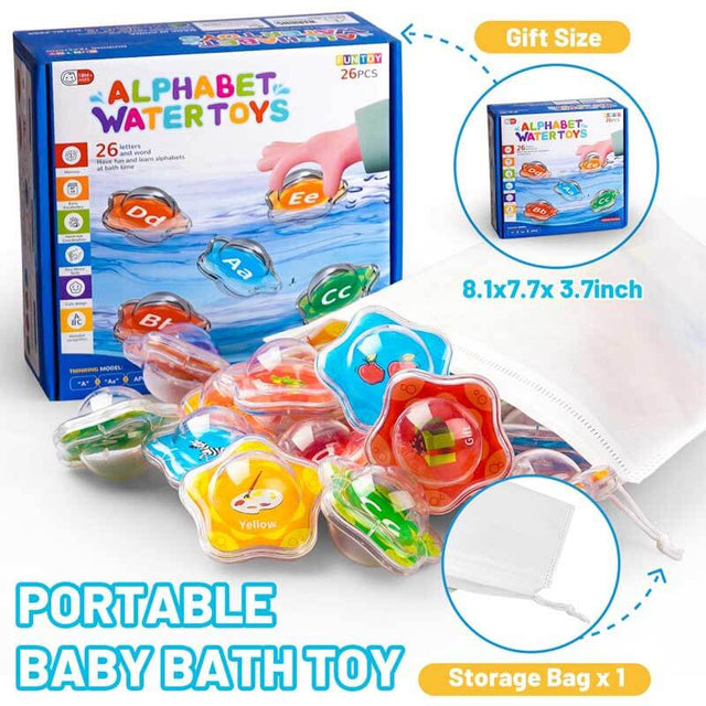 Alphabet Baby Bath Toys, 26 PCS Floating Starfish Bathtub Water Pool Toys with Storage Bag, Educational Toddler ABC Toys, Montessori Preschool Learning Toy for Kids Aged 1 2 3 4 | Shinymarch
