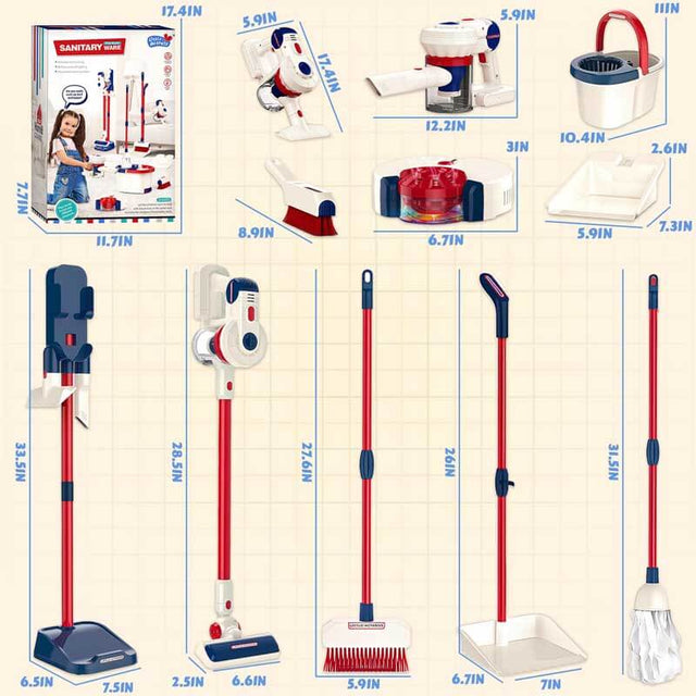 Kids Cleaning Toy Set, Shinymarch 12 PCS Kids Vacuum That Really Works, Broom and Mop Pretend Cleaning Set for Toddlers, Montessori Play Toy Gift for Boys and Girls Ages 3+ | Shinymarch