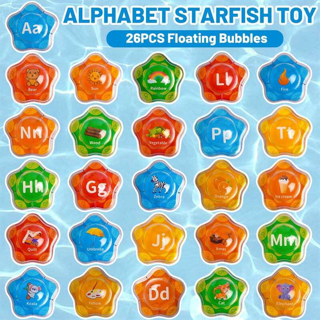 Alphabet Baby Bath Toys, 26 PCS Floating Starfish Bathtub Water Pool Toys with Storage Bag, Educational Toddler ABC Toys, Montessori Preschool Learning Toy for Kids Aged 1 2 3 4 | Shinymarch