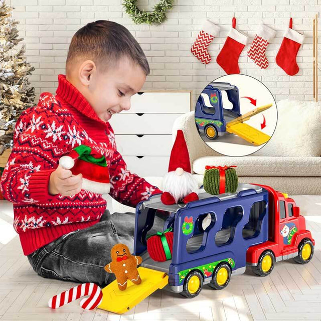 Christmas-Truck Toys Sets for 3 4 5 6 Years Old Boys - Friction Powered Toy Cars with Christmas Accessories Kids, Carrier Truck Toys for Boys, Car Toys, Gift Truck Toys for Toddlers 4-6 | Shinymarch