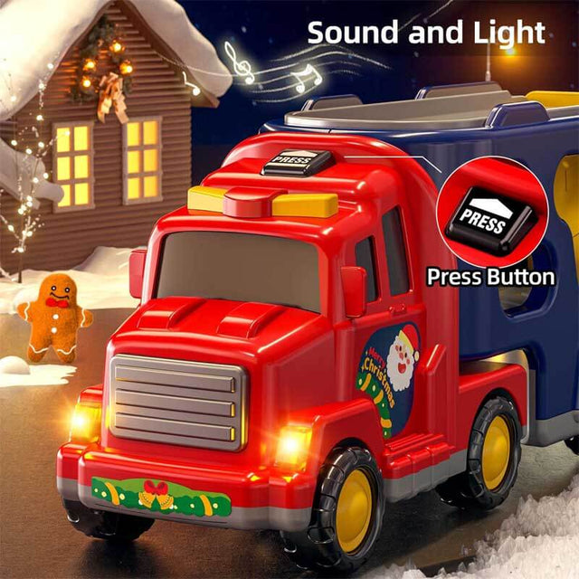 Christmas-Truck Toys Sets for 3 4 5 6 Years Old Boys - Friction Powered Toy Cars with Christmas Accessories Kids, Carrier Truck Toys for Boys, Car Toys, Gift Truck Toys for Toddlers 4-6 | Shinymarch