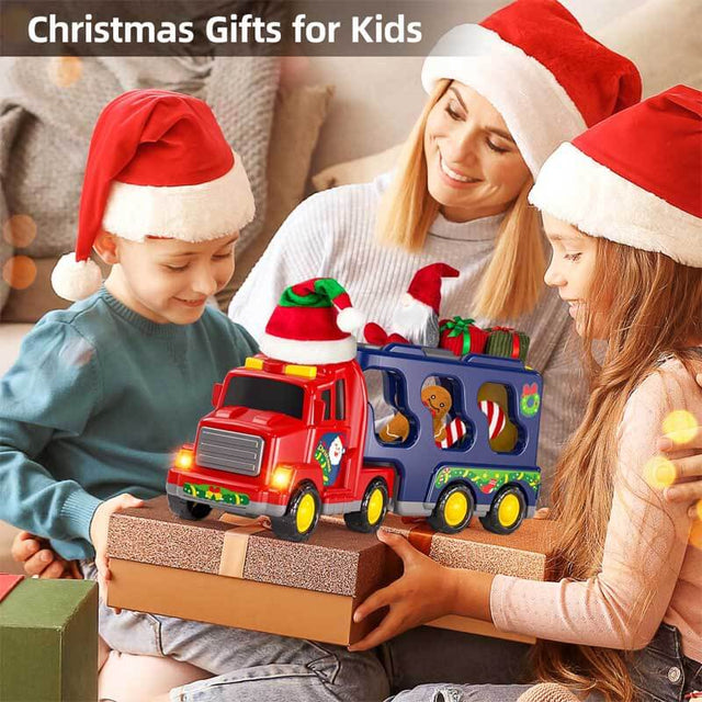 Christmas-Truck Toys Sets for 3 4 5 6 Years Old Boys - Friction Powered Toy Cars with Christmas Accessories Kids, Carrier Truck Toys for Boys, Car Toys, Gift Truck Toys for Toddlers 4-6 | Shinymarch
