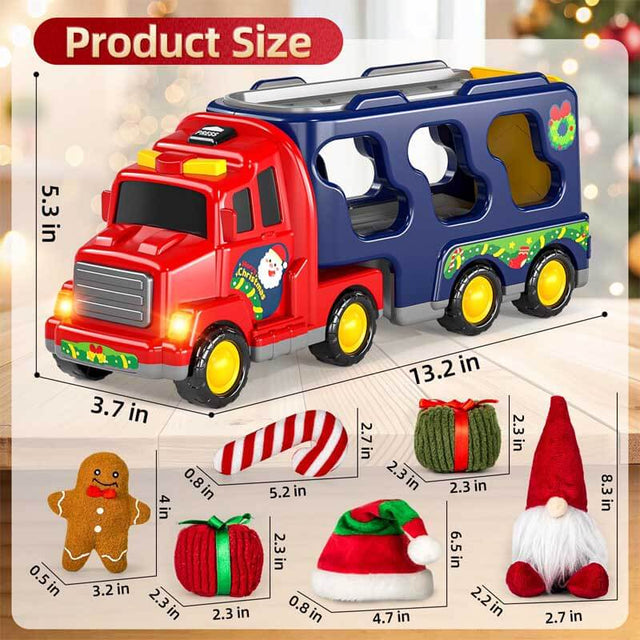 Christmas-Truck Toys Sets for 3 4 5 6 Years Old Boys - Friction Powered Toy Cars with Christmas Accessories Kids, Carrier Truck Toys for Boys, Car Toys, Gift Truck Toys for Toddlers 4-6 | Shinymarch