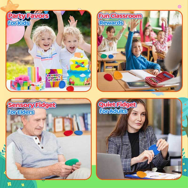 Sensory Fidget Toys for Kids Adults 24 PC Silicone Worry Stone Travel Toy for Autism ADHD Teens Calm Down Quiet Anxiety Fidgets for Classroom Stress Toy Christmas Stocking Stuffer Gift for Kid (24PC) | Shinymarch