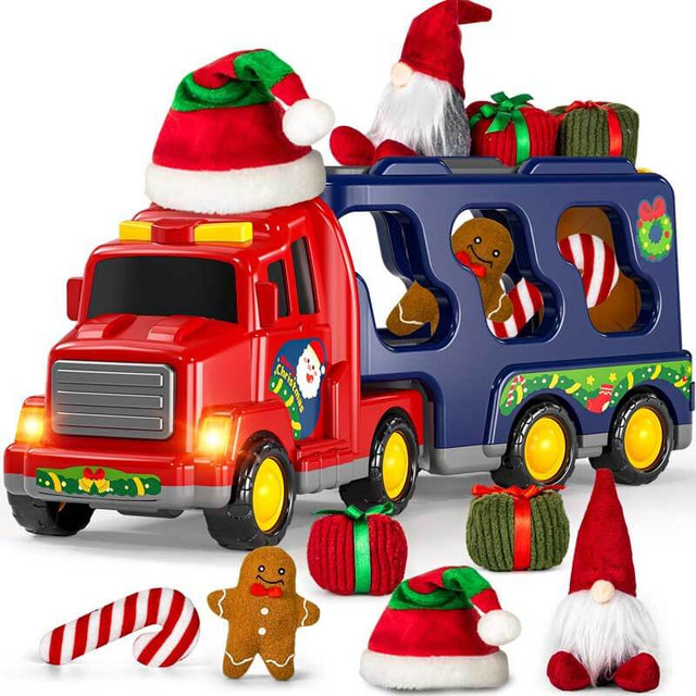 Christmas-Truck Toys Sets for 3 4 5 6 Years Old Boys - Friction Powered Toy Cars with Christmas Accessories Kids, Carrier Truck Toys for Boys, Car Toys, Gift Truck Toys for Toddlers 4-6 | Shinymarch