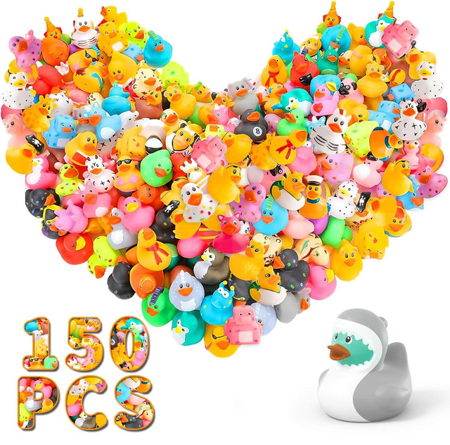 150Pcs Jeeper Ducks for Ducking in Bulk, Jeep Ducks in Bulk, Mini Rubber Duckies for Toddler Baby Bath Toys, Kids Bath Pool Toys, Duck Gifts for Birthday Christams Party Favors | Shinymarch