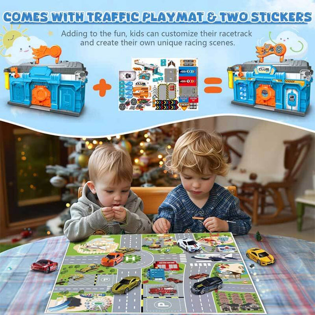 Race Tracks for Kids Ages 3-5, Racing Car Toys Set with Foldable 2 Layer Track and 6 Alloy Race Cars for Toddlers Boys, Best Birthday Xmas Gifts for Kids Age 3 4 5 6+ Years Old | Shinymarch