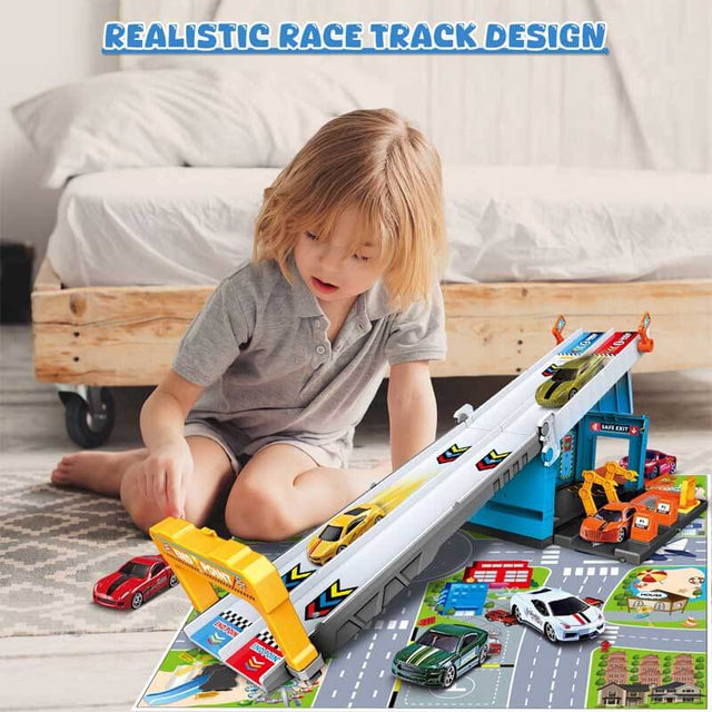 Race Tracks for Kids Ages 3-5, Racing Car Toys Set with Foldable 2 Layer Track and 6 Alloy Race Cars for Toddlers Boys, Best Birthday Xmas Gifts for Kids Age 3 4 5 6+ Years Old | Shinymarch