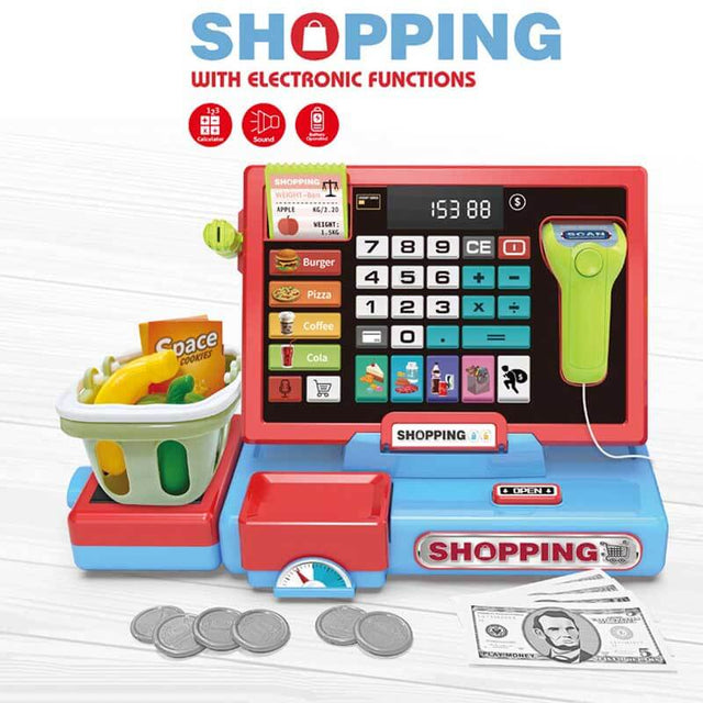 70Pcs Toy Cash Register for Kids Ages 4-8 with Scanner & Shopping Cart, Pretend Play Cash Register Playset for Girls Boys Toddler Grocery Store Set Christmas Girls for 3+ 4 5 6 7 8 Year Old | Shinymarch