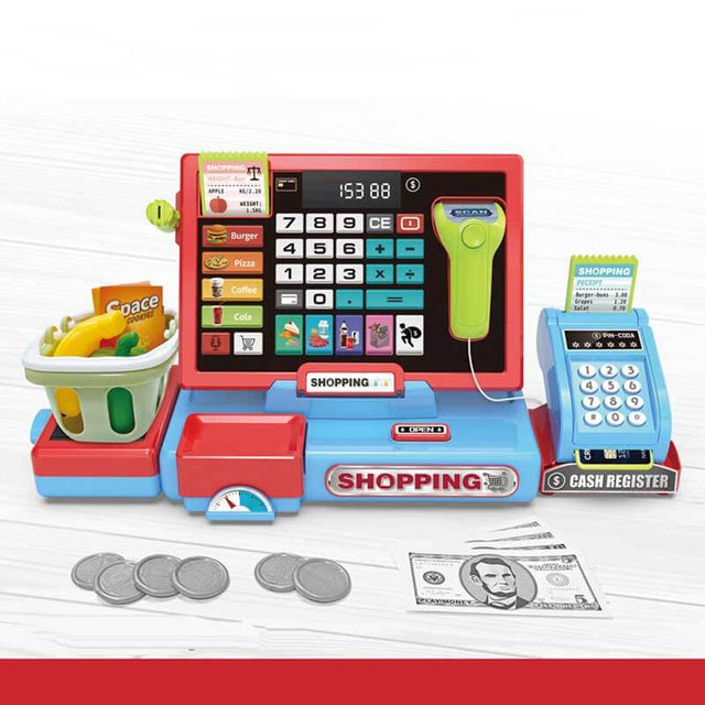 70Pcs Toy Cash Register for Kids Ages 4-8 with Scanner & Shopping Cart, Pretend Play Cash Register Playset for Girls Boys Toddler Grocery Store Set Christmas Girls for 3+ 4 5 6 7 8 Year Old | Shinymarch