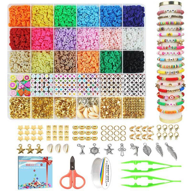 Clay Beads 7500 Pcs Friendship Bracelet Making Kit,2 Boxes 24 Colors Polymer Heishi Beads with Letter Beads for Jewelry Making, DIY Arts and Crafts Gifts Toys for Girls Age 4+ | Shinymarch