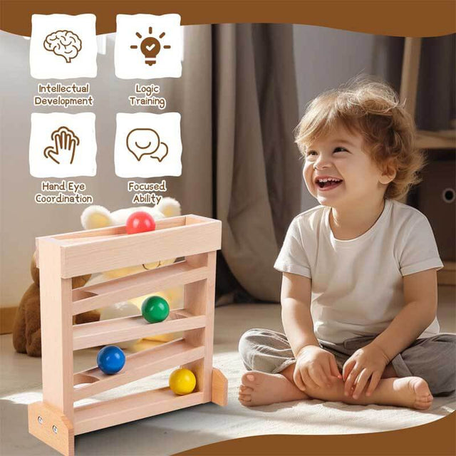 Montessori Wooden Ball Drop Toy, Wooden Ball Tower for Kids, Wooden Ball Track Toy, Pound a Ball for Toddlers 1-3 Early Childhood Education Visual Tracking for Boys Girls Gift | Shinymarch