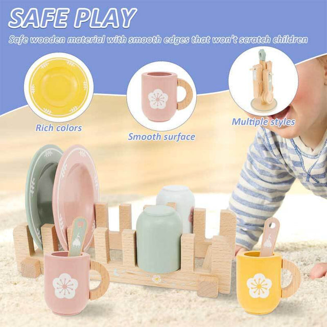 Kids Kitchen playset,Kitchen Playset with Wooden Toy Plates and Dishes,Wooden Play Kitchen Accessories Toys for Toddlers,Funny Play Montessori Kitchen Toys,Kids Kitchen Playset for 1-6 Years Old | Shinymarch