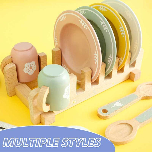 Kids Kitchen playset,Kitchen Playset with Wooden Toy Plates and Dishes,Wooden Play Kitchen Accessories Toys for Toddlers,Funny Play Montessori Kitchen Toys,Kids Kitchen Playset for 1-6 Years Old | Shinymarch