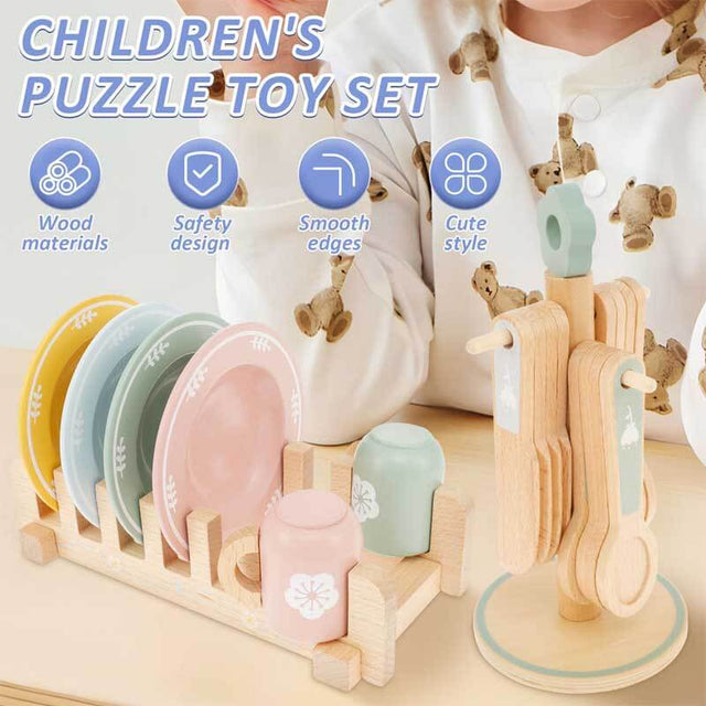 Kids Kitchen playset,Kitchen Playset with Wooden Toy Plates and Dishes,Wooden Play Kitchen Accessories Toys for Toddlers,Funny Play Montessori Kitchen Toys,Kids Kitchen Playset for 1-6 Years Old | Shinymarch