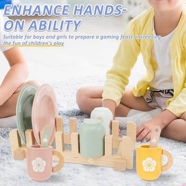 Kids Kitchen playset,Kitchen Playset with Wooden Toy Plates and Dishes,Wooden Play Kitchen Accessories Toys for Toddlers,Funny Play Montessori Kitchen Toys,Kids Kitchen Playset for 1-6 Years Old | Shinymarch