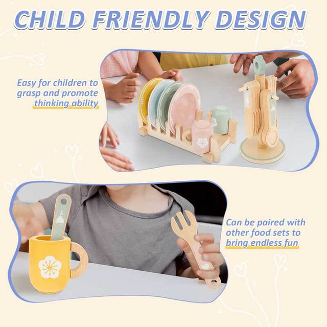 Kids Kitchen playset,Kitchen Playset with Wooden Toy Plates and Dishes,Wooden Play Kitchen Accessories Toys for Toddlers,Funny Play Montessori Kitchen Toys,Kids Kitchen Playset for 1-6 Years Old | Shinymarch