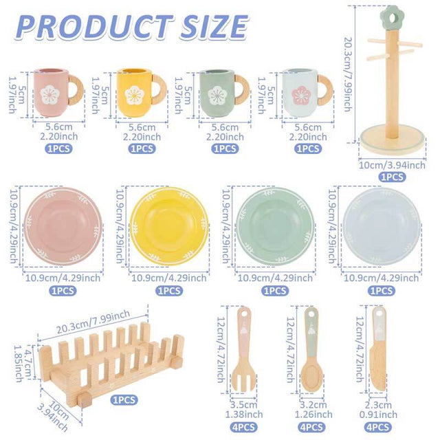 Kids Kitchen playset,Kitchen Playset with Wooden Toy Plates and Dishes,Wooden Play Kitchen Accessories Toys for Toddlers,Funny Play Montessori Kitchen Toys,Kids Kitchen Playset for 1-6 Years Old | Shinymarch