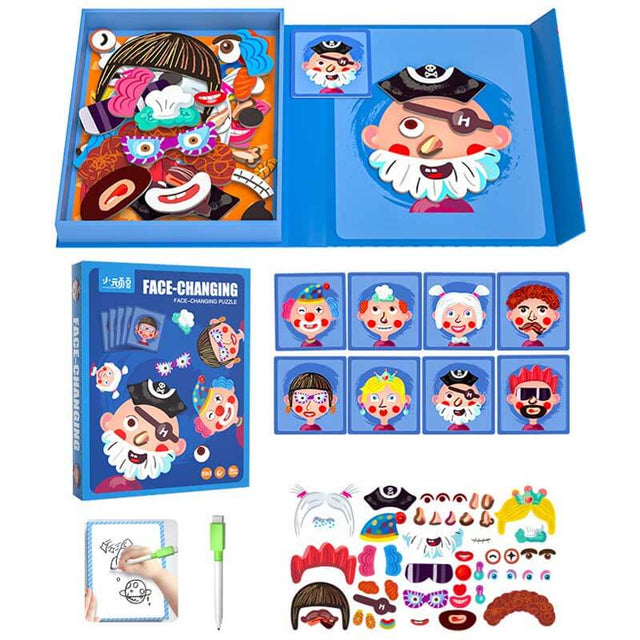 Wooden Magnetic Dress Up Puzzle, Road Trip Must Haves for Kids,Face Puzzle,Learning Toy for Children,Social Emotional Learning Activities | Shinymarch