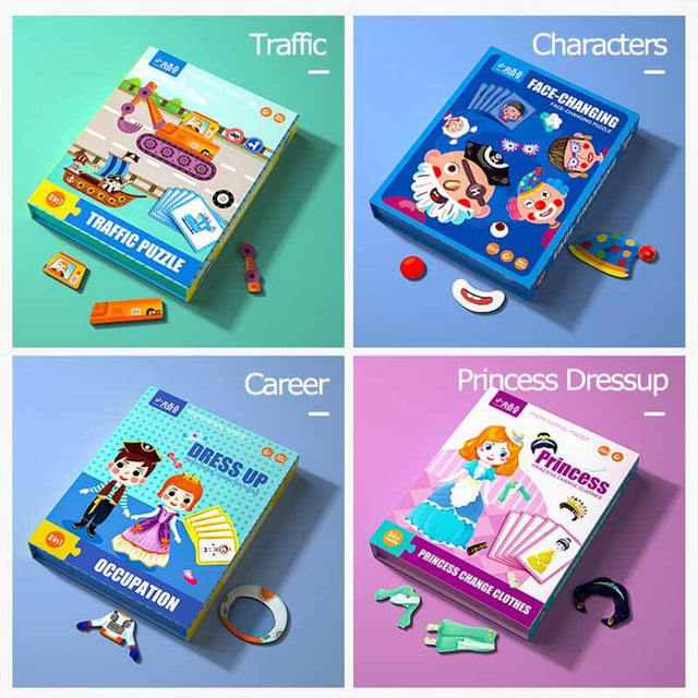 Wooden Magnetic Dress Up Puzzle, Road Trip Must Haves for Kids,Face Puzzle,Learning Toy for Children,Social Emotional Learning Activities | Shinymarch