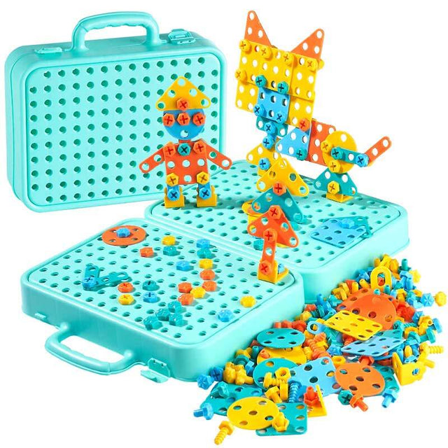 Creative Mosaic Drill Set for Kids, STEM Learning Toys, 3D Construction Engineering Building Blocks for Boys and Girls Ages 3 4 5 6 7 8 9 10 Year Old | Shinymarch