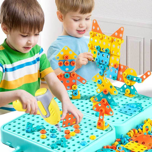 Creative Mosaic Drill Set for Kids, STEM Learning Toys, 3D Construction Engineering Building Blocks for Boys and Girls Ages 3 4 5 6 7 8 9 10 Year Old | Shinymarch