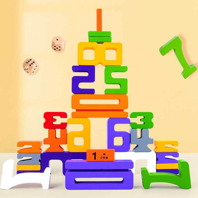 Wooden Digital Building Blocks 3+ Years Old Kids 1-10 Number Game Balance Competition Toy, Gift for Boys Girls | Shinymarch