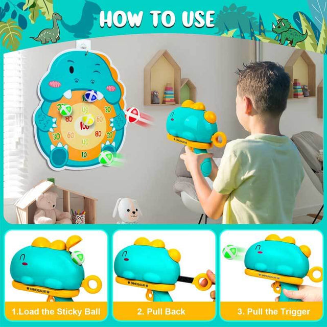 Dinosaur Toy Launcher, Dinosaur Toy 18 Balls Indoor Outdoor Games Dart Board Toys, Dinosaur Toy Shoote for Boys Birthday | Shinymarch