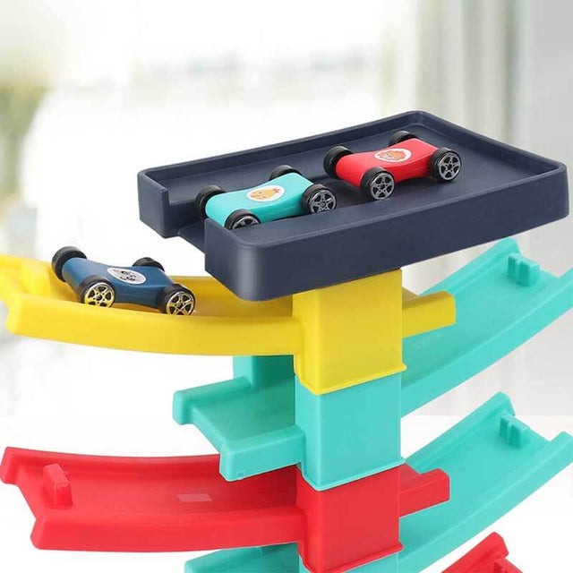 Gliding Car Toy Toddler Toys Car Ramp Toy Race Track Car Gifts Zig Zag Car Slide with 6 Ramps 8 Mini Cars- Racing Car Toys for Kids Boys Girls 3 4 5 6 | Shinymarch