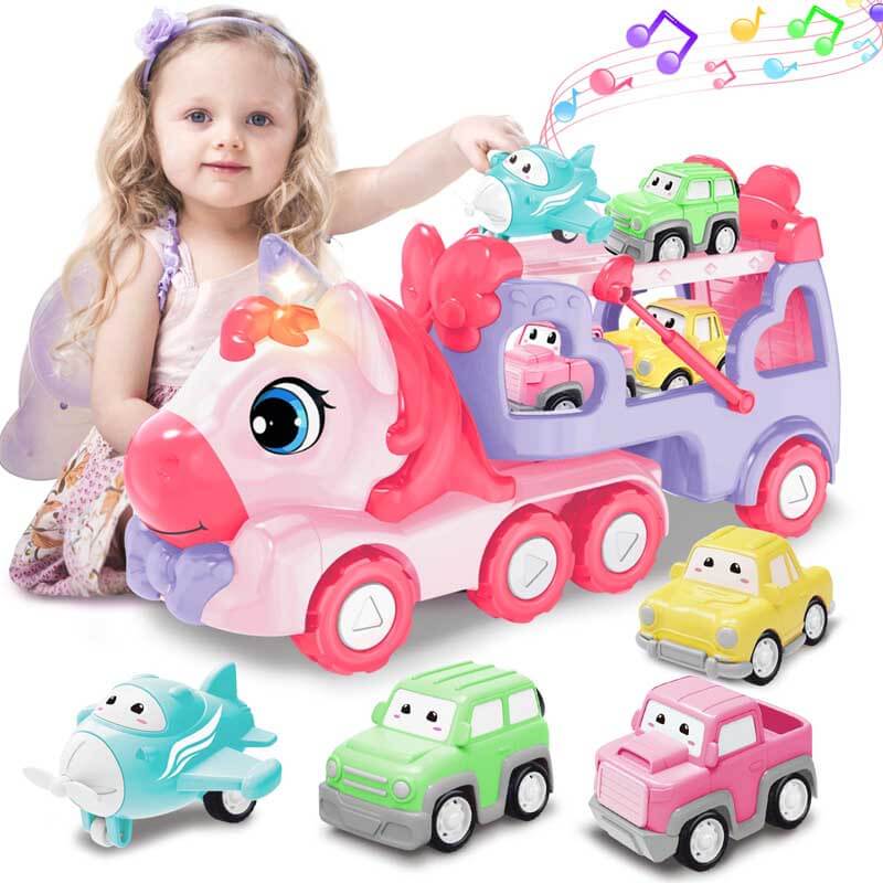 Camión De Juguete Unicornio Con 4 Coches Pequeños, Luces Y Música, Para Niñas De 1 A 6 Años, Regalo De Cumpleaños