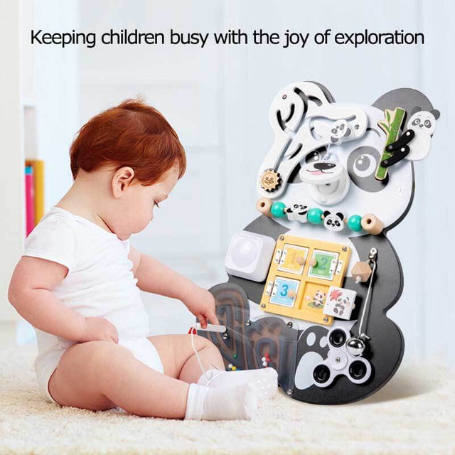 Premium Wooden Bear Busy Board for Toddlers - Educational Toy with 12 Activities | Shinymarch