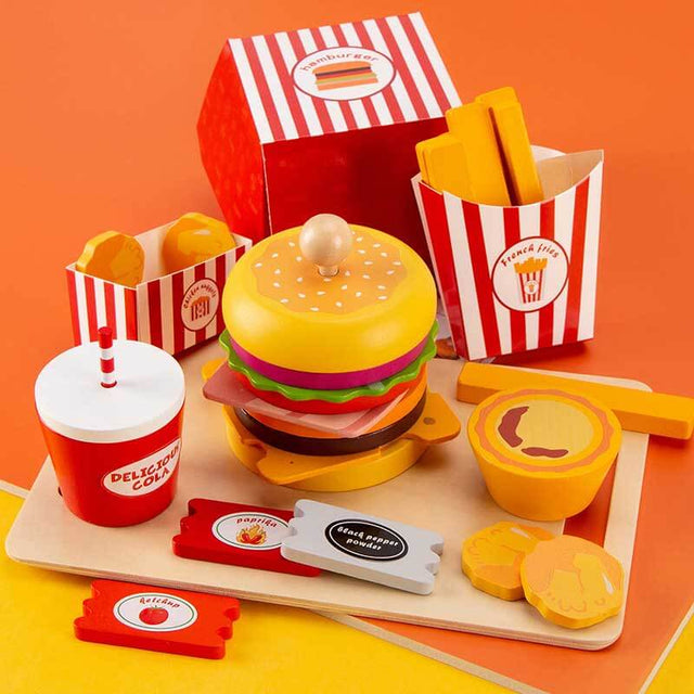 Wooden Kids' Pretend Play Hamburger Meal Set: Inspire Imaginative Play & Skills Development | Shinymarch