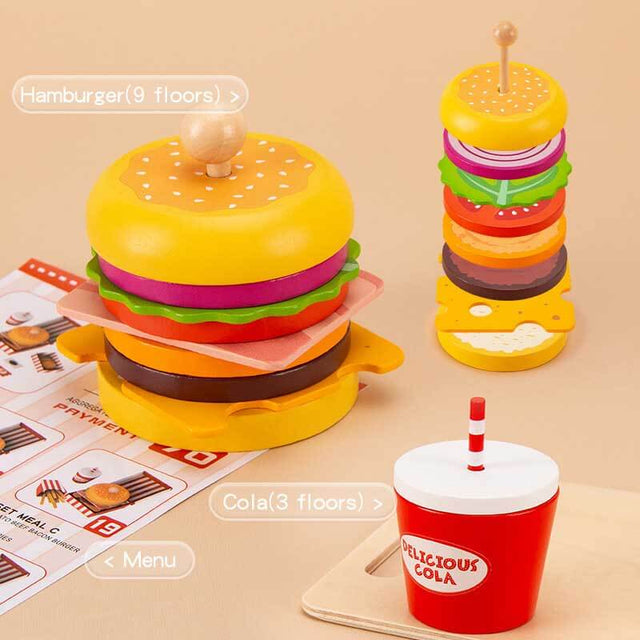 Wooden Kids' Pretend Play Hamburger Meal Set: Inspire Imaginative Play & Skills Development | Shinymarch