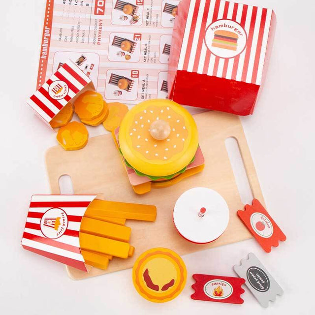 Wooden Kids' Pretend Play Hamburger Meal Set: Inspire Imaginative Play & Skills Development | Shinymarch