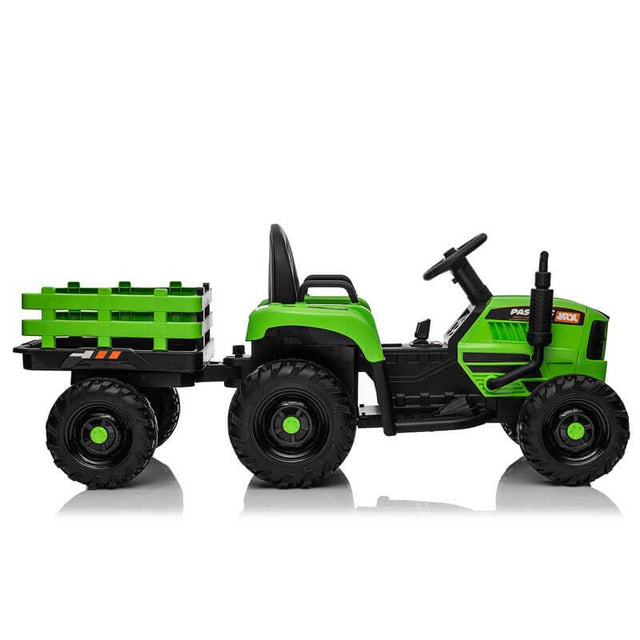 Green Ride on Tractor with Trailer,12V Battery Powered Electric Tractor Toy w/Remote Control,electric car for kids,Three speed adjustable,Power display, USB,MP3 ,Bluetooth,LED light,Two-point safety belt | Shinymarch