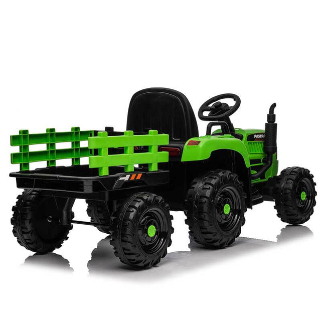 Green Ride on Tractor with Trailer,12V Battery Powered Electric Tractor Toy w/Remote Control,electric car for kids,Three speed adjustable,Power display, USB,MP3 ,Bluetooth,LED light,Two-point safety belt | Shinymarch
