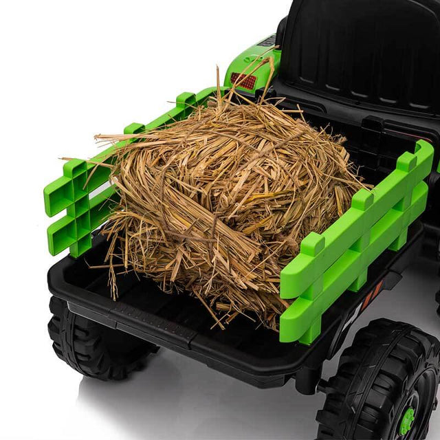 Green Ride on Tractor with Trailer,12V Battery Powered Electric Tractor Toy w/Remote Control,electric car for kids,Three speed adjustable,Power display, USB,MP3 ,Bluetooth,LED light,Two-point safety belt | Shinymarch