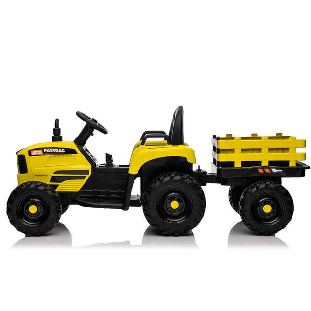 Yellow Ride on Tractor with Trailer,12V Battery Powered Electric Tractor Toy w/Remote Control,electric car for kids,Three speed adjustable,Power display, USB,MP3 ,Bluetooth,LED light,Two-point safety belt | Shinymarch