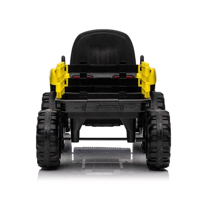 Yellow Ride on Tractor with Trailer,12V Battery Powered Electric Tractor Toy w/Remote Control,electric car for kids,Three speed adjustable,Power display, USB,MP3 ,Bluetooth,LED light,Two-point safety belt | Shinymarch