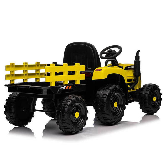 Yellow Ride on Tractor with Trailer,12V Battery Powered Electric Tractor Toy w/Remote Control,electric car for kids,Three speed adjustable,Power display, USB,MP3 ,Bluetooth,LED light,Two-point safety belt | Shinymarch