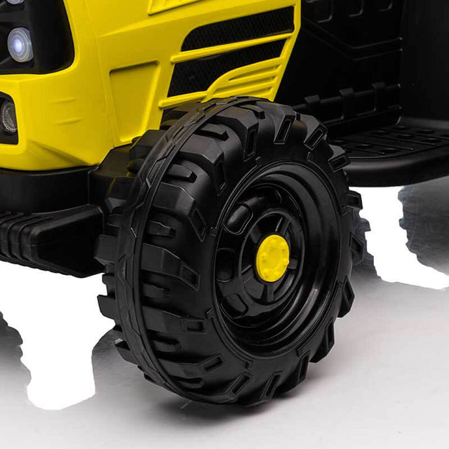 Yellow Ride on Tractor with Trailer,12V Battery Powered Electric Tractor Toy w/Remote Control,electric car for kids,Three speed adjustable,Power display, USB,MP3 ,Bluetooth,LED light,Two-point safety belt | Shinymarch
