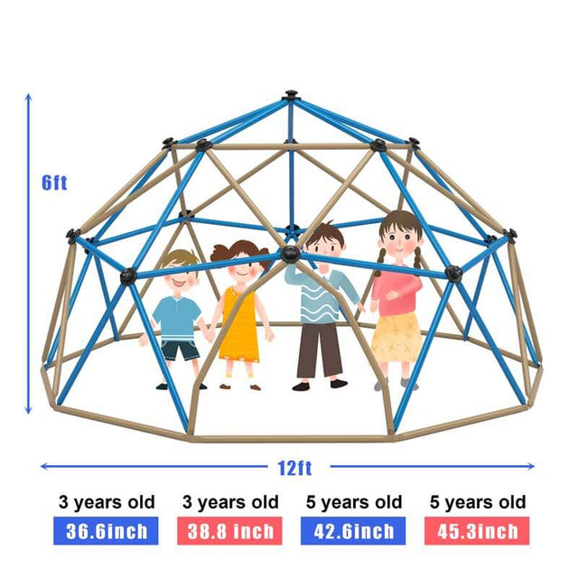 Kids Climbing Dome Tower - 12 ft Jungle Gym Geometric Playground Dome Climber Monkey Bars Play Center, Rust & UV Resistant Steel Supporting 1000 LBS | Shinymarch
