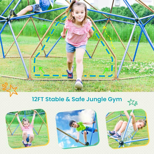 Kids Climbing Dome Tower - 12 ft Jungle Gym Geometric Playground Dome Climber Monkey Bars Play Center, Rust & UV Resistant Steel Supporting 1000 LBS | Shinymarch