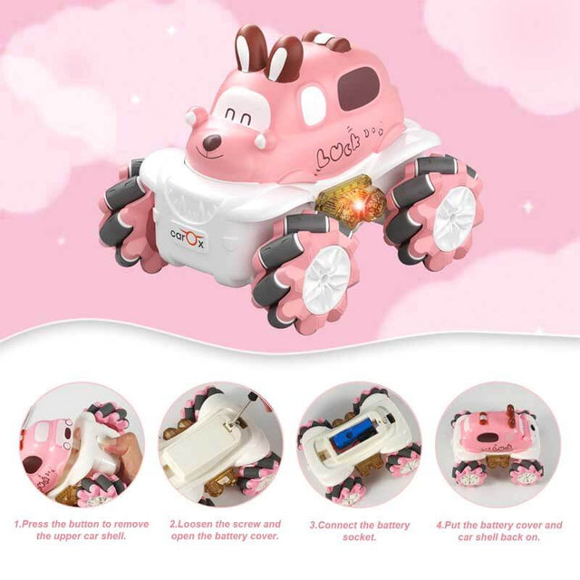 RC Stunt Car for Girls - 4WD Remote Control Car with LED Light 360° Rotating Drift Toddlers Cars Rechargable Battery 1:36 Race Car, 2.4 GHz RC Truck Toy Vehicle for 3-5 Year Old Boys Girls | Shinymarch
