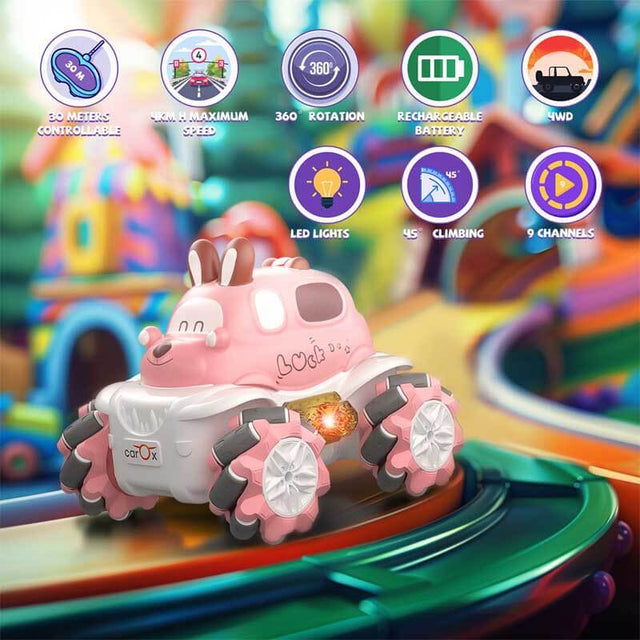 RC Stunt Car for Girls - 4WD Remote Control Car with LED Light 360° Rotating Drift Toddlers Cars Rechargable Battery 1:36 Race Car, 2.4 GHz RC Truck Toy Vehicle for 3-5 Year Old Boys Girls | Shinymarch
