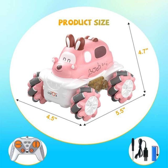 RC Stunt Car for Girls - 4WD Remote Control Car with LED Light 360° Rotating Drift Toddlers Cars Rechargable Battery 1:36 Race Car, 2.4 GHz RC Truck Toy Vehicle for 3-5 Year Old Boys Girls | Shinymarch